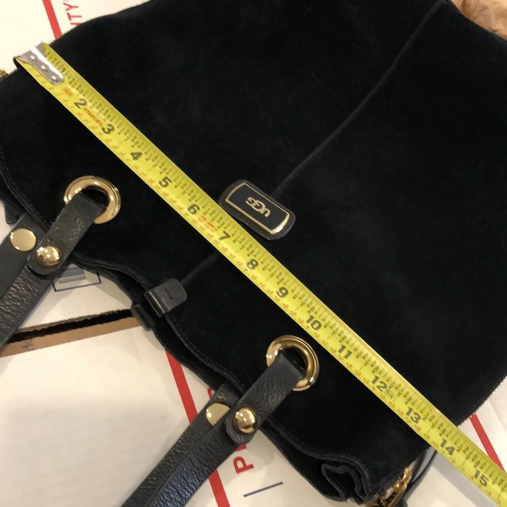 UGG Black Suede Tote Leather Shoulder Bag